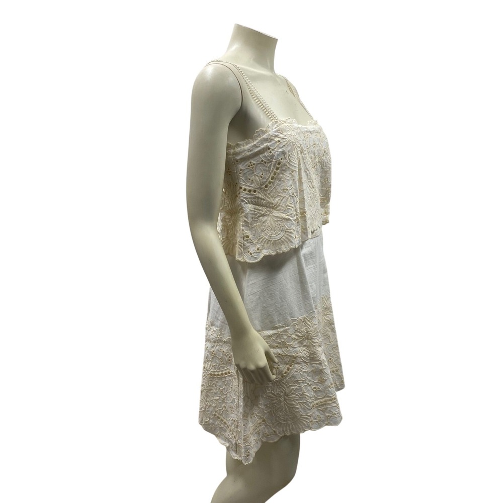 Chelsea & Violet Ivory Eyelet Lace Mini Dress Two Tier Embroidered‎ Skirt Md NWT - Picture 3 of 16